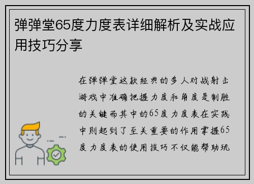 弹弹堂65度力度表详细解析及实战应用技巧分享